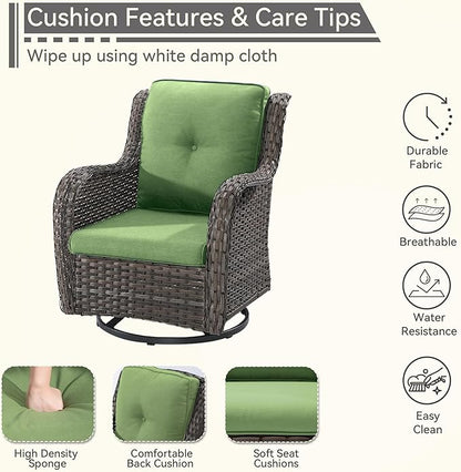 Outdoor Swivel Rocker Patio Chair - Outdoor Wicker Patio Glider Chair with Olefin Fabric Cushions Suitable for Backyard Deck and Porch, Green