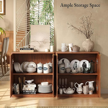 Evermagin 63" Walnut Buffet Cabinet with Storage, Large Sideboard Cabinet, Mid Century Modern Accent Credenza, Fluted Console Table with Doors for Dining Room, Kitchen, and Living Room