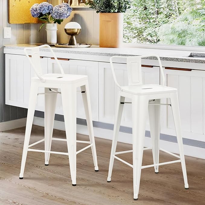HAOBO Home Metal Bar Stools Set of 2 Low Back Counter Height Barstools 24" Industrial Barstool Patio Stool Metal Kitchen Stools Bar Chairs for Indoor Outdoor