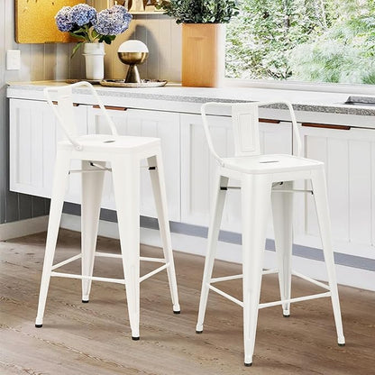 HAOBO Home Metal Bar Stools Set of 2 Low Back Counter Height Barstools 24" Industrial Barstool Patio Stool Metal Kitchen Stools Bar Chairs for Indoor Outdoor