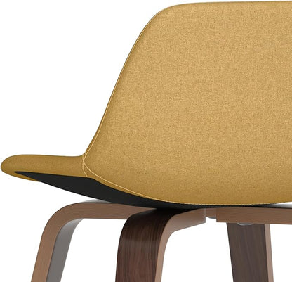 SIMPLIHOME Randolph Counter Stools (Set of 2) - 28 Inch Seat Height Upholstered Bentwood Kitchen Seats in Dijon Yellow Polyester Linen, Mid Century Modern Seating with Curved Backrest and Footrest