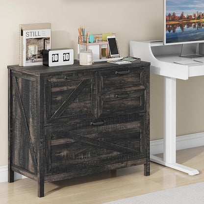 Lateral File Cabinet with 4 Drawers Farmhouse File Cabinet for Letter/Legal/A4 Size Hanging Files, Large Wood File Storage Cabinets Printer Stand for Home Office Cabinet, Dark Rustic Oak