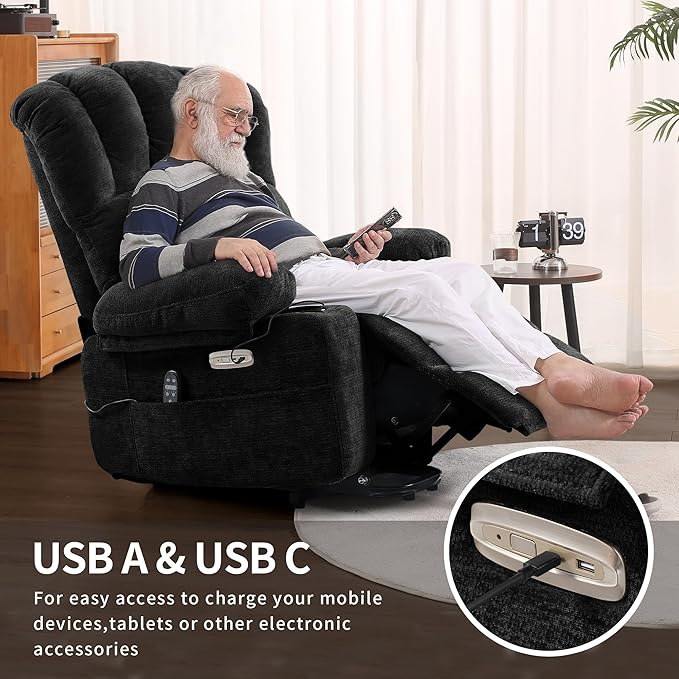 DURASPACE Power Lift Recliner Chair Massage Recliners with Heat, Shell Backrest Lift Chair Recliners for Elderly（Dark Gray）