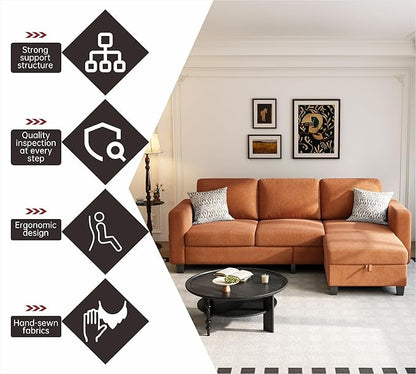 Youmumeub 79''Sectional Couch Couches for Living Room - L-Shaped 4-Seater Deep Sectional Sofa,Removable Covers,Suitable for The Living Room, Apartment or Office-Orange