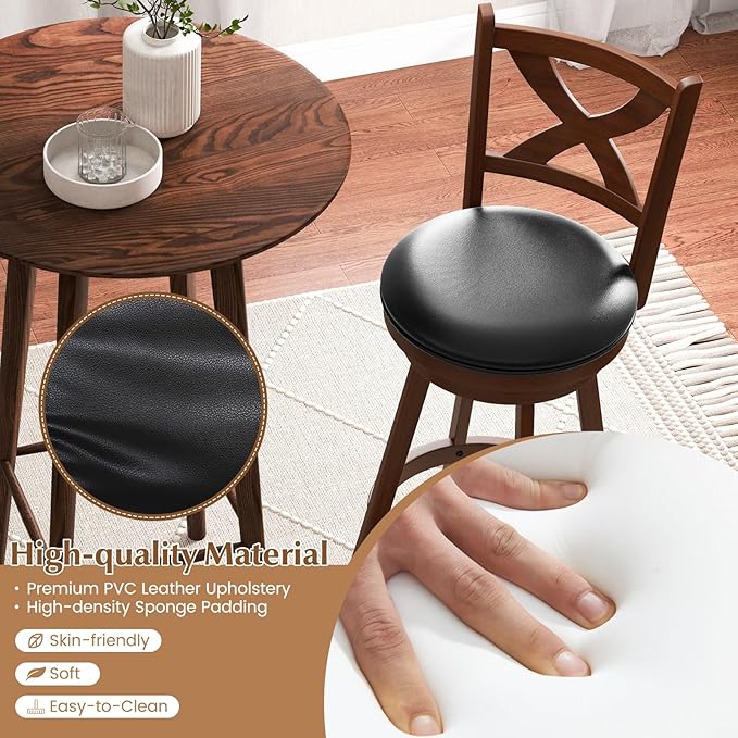 COSTWAY Bar Stools Set of 2, 30 Inch Classic Bar Height Chairs with X-Shaped Open Back, 2 PCS Swivel Barstool Set for Kitchen Island, Pub, Bistro, Café, Espresso (2, 30 Inch)