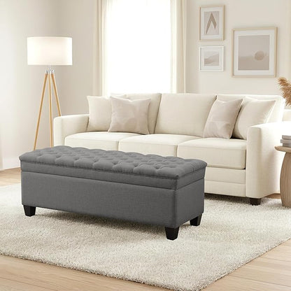 50" Storage Ottoman Bench, Rectangular End of Bed Storage Bench, Upholstered Large Fabric Tufted Ottoman with Storage for Living Room, Bedroom, Entryway,Dark Gray