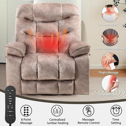 EONIX Oversized Big Man Power Lift Recliner Chair for Elderly with Heat and Massage, 400lbs Dual Motor Lay Flat Electirc Lift Chair with Extended Footrest, SLRY008063, Beige