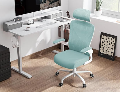 Office Chair - Ergonomic Office Chair with Back Support, Ergonomic Computer Chair - Home Office Desk Chairs, 400lbs Wide Seat Big and Tall Office Chairs with Headrest, Comfy Desk Chairs (Lake Blue)