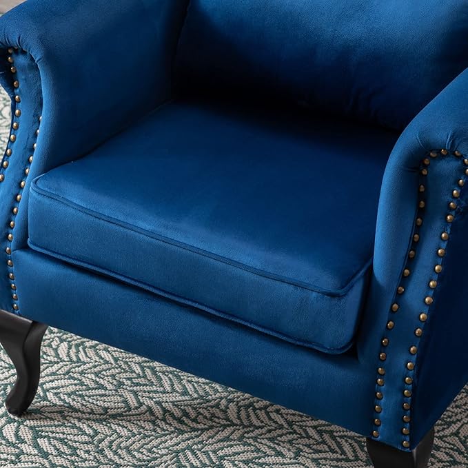 chairus Mid-Century Modern Accent Chairs Set of 2 Comfy Tufted Single Sofa Chair Wingback Armchair with Pillow for Club, Living Room, Bedroom - Velvet, Blue