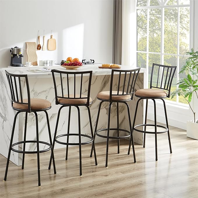 VECELO Barstools, Adjustable Counter Stools,Steel Bistro Pub Chairs,Bar Stools with 360 Degree Swivel Cushion Seat, Straight Line Backrest,Set of 4