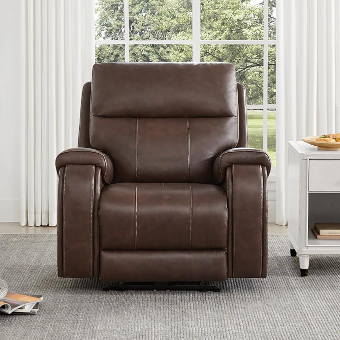 CHITA Large Power Zero Gravity Recliner Chair, Genuine Leather Recliner Chair for Adults with Adjustable Power Headrest and Hidden Slide-Out Cupholders, USB and Type-C Ports, Dark Brown