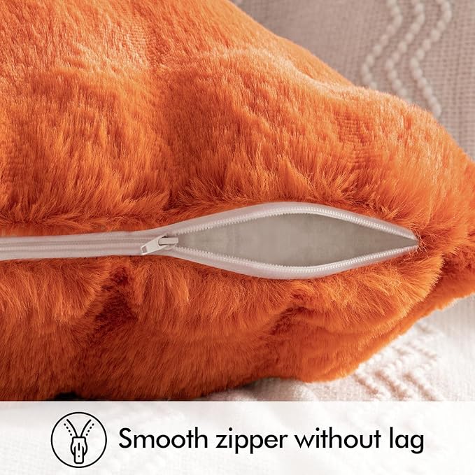 MIULEE Faux Fur Pillow Covers Thick Soft Plush Throw Pillows Luxury Home Decor for Fall Couch Bed Bedroom Living Room Sofa,18x18 Inch Pack of 2 Burnt Orange