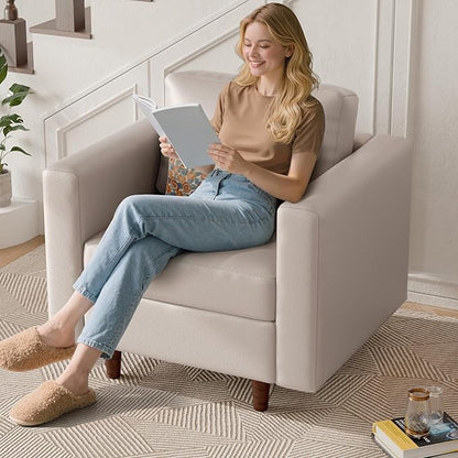 ABCASA Faux Leather Oversized Accent Chair with Storage Deep Seat Single Sofa Large Reading Armchair for Living Room Bedroom Office Whitesand