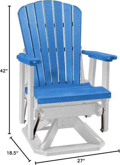 DutchCrafters Slat Fan Back Poly Adirondack Swivel Glider Outdoor Patio Chair (White & Blue)