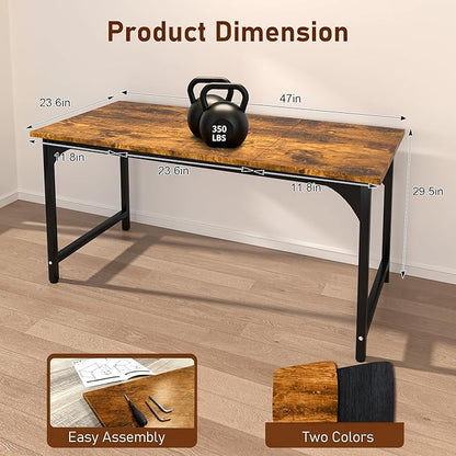StarGraph Home Office Desks 47 Inch Large Office Desk with Sturdy Metal Frame Modern Computer Desk Gaming Study Writing Work from Home Desks, Rustic Brown