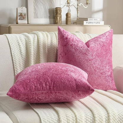 FUTEI Hot Pink Flannel Throw Pillow Covers 26x26 Inch Set of 2,Soft Dimensional Textured Euro Pillow Shams,Modern Home Decor for Couch Living Room