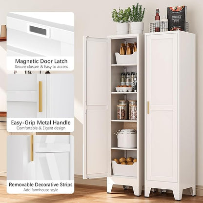 Tall Bathroom Storage Cabinet, 67" Narrow Metal Storage Cabinets, Freestanding Tall Linen Cabinet, Slim Kitchen Pantry Cabinets with Shelves