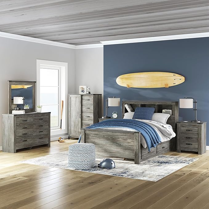 Signature Design by Ashley Frandern Vintage 5-Drawer Chest with Easy Glide and Safety Stop for Bedroom, Gray
