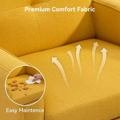 Accent Chair Set of 2, Fabric Modern Chair with Wooden Frame, Cozy Armchair Reading Chair with Comfy Back for Apartment, Living Room, Bedroom, Waiting Room, Small Space, Corner, Yellow