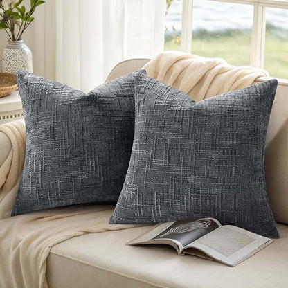 decorUhome Dark Grey Chenille Throw Pillow Covers 24x24 Set of 2 Thick Textured Slubby Couch Pillow Covers Farmhouse Accent Modern Neutral Decorative Pillow Cases for Bed Sofa Living Room