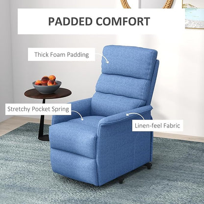 HOMCOM Power Lift Recliner Chair for Elderly, Easy Assembly, Fabric Lift Chair for Adults, Recliner Sofa with Remote Control, Side Pockets for Living Room, Blue