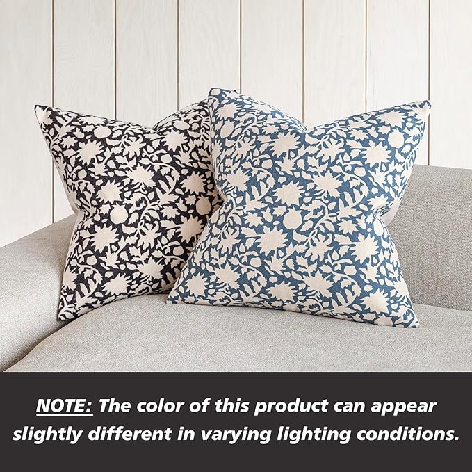 Foindtower Set of 2 Decorative Neutral Floral Throw Pillow Covers Accent Farmhouse Cushion Covers Boho Vintage Pillowcase for Couch Sofa Bedroom Living Room Home Decor24×24 Inch,Black