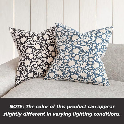 Foindtower Set of 2 Decorative Neutral Floral Throw Pillow Covers Accent Farmhouse Cushion Covers Boho Vintage Pillowcase for Couch Sofa Bedroom Living Room Home Decor24×24 Inch,Black
