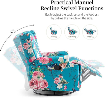 Lumibee Recliner Chairs Set of 2, 360° Swivel Rocker Recliner Chair with Footrest High Back, Comfy Upholstered Glider Rocking Chair for Living Room Bedroom (Peacock Blue)