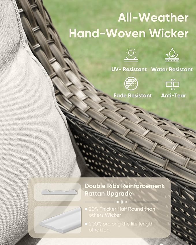 HUMMUH High Back Outdoor Swivel Rocker Patio Chairs Set of 2 with 5-Inch Thick Cushions, All-Weather Wicker Patio Furniture for Porch,Poolside, Deck, and Yard