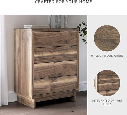 Signature Design by Ashley Darcalli Mid-Century Modern 4-Drawer Chest with Easy Glide and Safety Stop for Bedroom, Light Brown