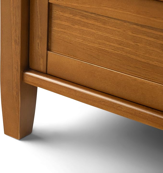 SIMPLIHOME Warm Shaker Wide Console Table - 60 Inch Wide Solid Wood Sofa Table in Light Golden Brown, Transitional Storage for Living Room with 4 Drawers, Open Shelf, and Brushed Nickel Knobs