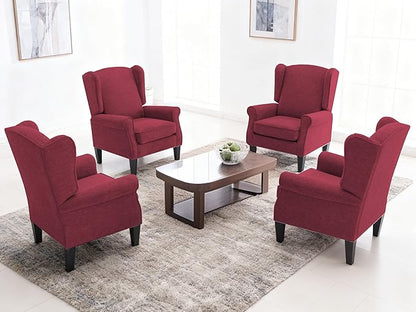 Accent Chair Set of 4, Modern Living Room Chairs with Wingback, Comfy Upholstered High Back Single Sofa for Bedroom, Mid-Century Reading Armchair Sillas para Sala