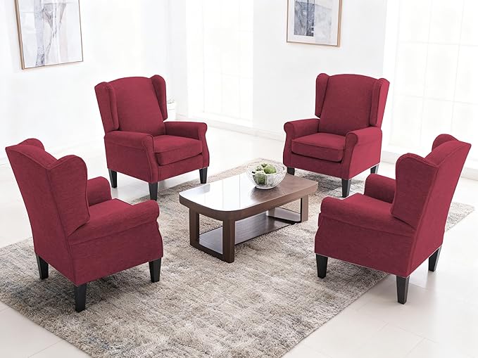 Accent Chair for Living Room Set of 2, High Back Reading Armchairs with Removable Seat Cushion, Mid-Century Single Couch in Fabric, Modern Ergonomic Wingback Chair for Bedroom,Club, Balcony