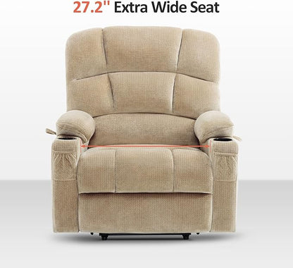 MCombo Oversized Dual Motor Power Lift Recliner Chair Sofa with Massage and Heat for Big Elderly People, Infinite Position, USB Ports, Fabric R7688 (Beige, Large-Oversize)