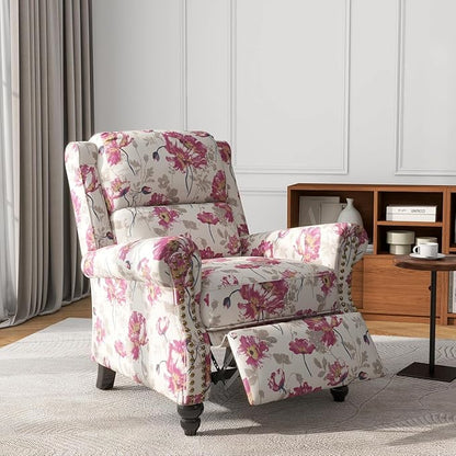 UIXE Floral Pushback Recliner Chairs Set of 2, Fabric Overstuffed Armchair Push Back Accent Chair for Living Room, Rivet Trim Club Chair Home Theater Single Sofa Bedroom Reading Seat