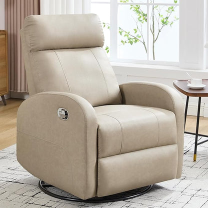 Swivel Rocker Recliner Chair, Manual Leather Recliner, Glider Rocking Recliners 360°Swivel Nursery Reclining Chairs for Living Room, Khaki