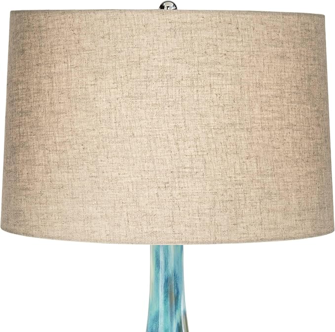 Possini Euro Design Kenya Modern Tropical Table Lamp with USB Dimmer 29 1/2" Tall Blue Green Glaze Ceramic Beige Linen Drum Shade for Bedroom Living Room House Home Bedside Nightstand Office Family