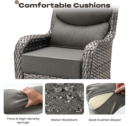 Rilyson 6 Piece Outdoor Patio Swivel Rocker Chairs, Waterproof Wicker, High Back, Deep Seating, Wide Armrest, Upgraded 6 inch Thick Cushions, Side Table, Ideal for Deck Porch Yard, Mixed Grey/Grey