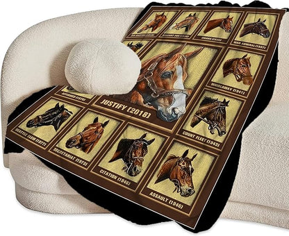 Racing Horses Blanket - Soft Warm Cozy Fleece Throw for Couch, Sofa, Bed - 60"x50" - Gifts for Girls, Boys, Men, Women, Kids, Adults