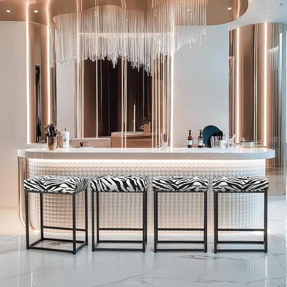 MAISON ARTS Bar Stools Set of 3 | Counter & Bar Height Kitchen Island Stools | Modern Black & White Zebra Stripes Metal Barstools | 24" Backless Farmhouse Bar Height Stools