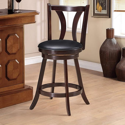 COSTWAY Bar Stools Set of 4, 360-Degree Swivel Stools with Leather Padded Seat, Single Slat Back & Solid Rubber Wood Legs, Counter Height Stools for Pub, Restaurant, Kitchen, Brown (4)