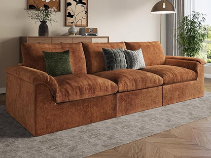 EASE MOOSE Oversized Boneless Couch for Living Room, Sectional Cloud Sofa, Modular Cloud Couch, 3-Seater Deep Seat Sofas with Pillow for Bedroom, Apartment, No Assembly Required, Chenille (Brown)