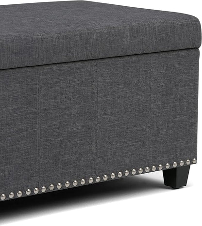 SIMPLIHOME Amelia 33 inch Wide Transitional Rectangle Storage Ottoman Bench in Slate Grey Linen Look Fabric, Assembled, For the Living Room, Entryway and Family Room