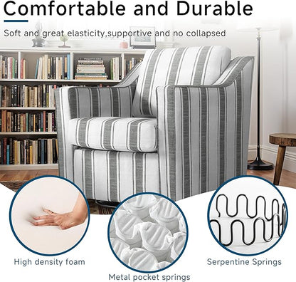 Pia Ricco 360° Swivel Accent Chair, Oversized Modern Striped Fabric Armchair with Removable Cover for Living Room and Reception