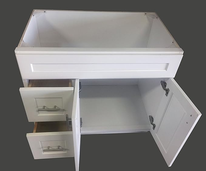 White Shaker Single-sink Bathroom Vanity Base Cabinet 36" Wide x 21" Deep WS-V3621D