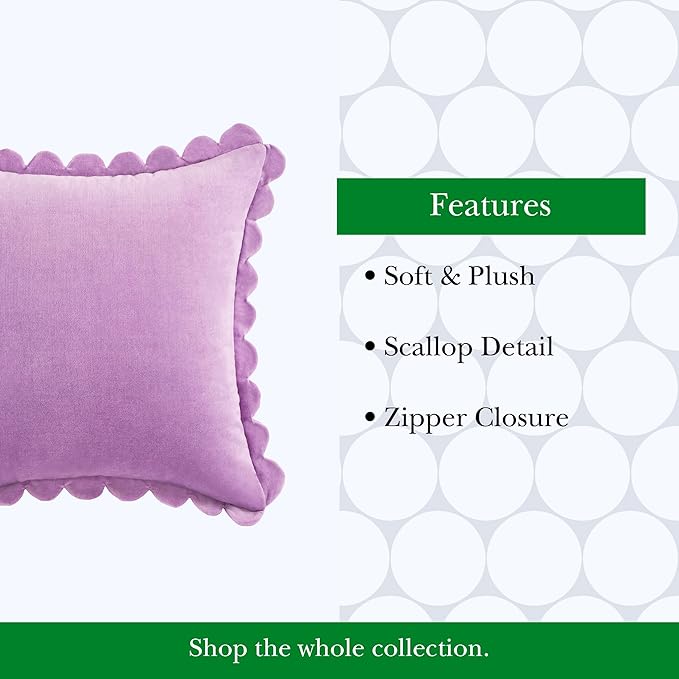 kate spade new york Scallop Edge Decorative Pillow for Bed or Sofa, Cotton Cover Throw Pillow, 18 x 18, Sea Thistle