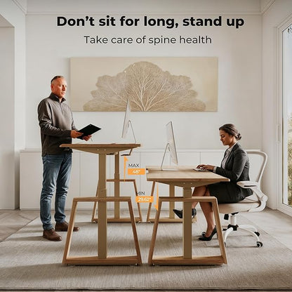 EUREKA ERGONOMIC Standing Desk, 63inch Executive Computer Desk Adjustable Height Stand up Table Modern Trapezoidal Leg,Touch Screen,Oak