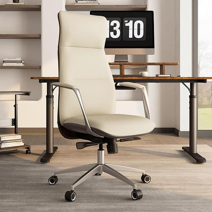 EUREKA ERGONOMIC Royal Slim Executive High Back Beige Leather Office Chair, Home Desk Chair for Adults, Big and Tall with Wheels, Swivel Rolling