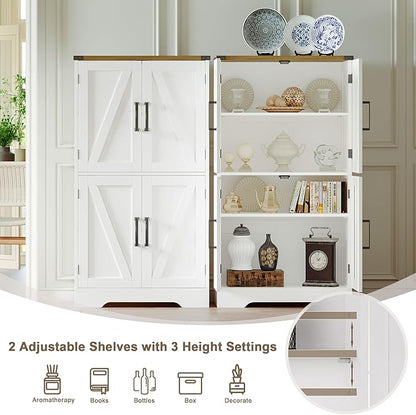 Treocho Bathroom Floor Cabinet, Farmhouse Bathroom Storage Cabinet with Doors and Adjustable Shelves, Freestanding Kitchen Pantry Cabinet, Cupboard for Living Room, Dining Room, White