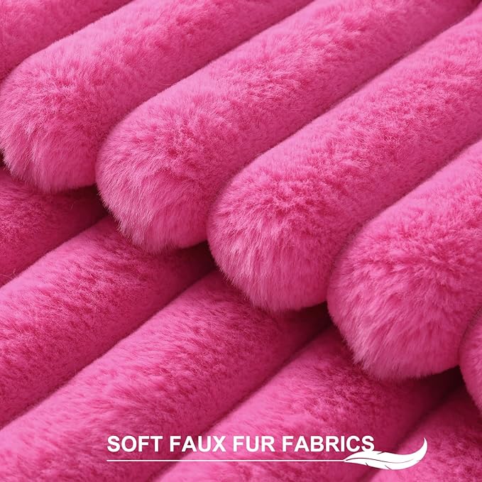 Pallene Faux Fur Plush Throw Pillow Covers 18x18 Set of 2, Luxury Soft Fluffy Striped Decorative Pillow Covers for Sofa, Couch, Living Room, Hot Pink